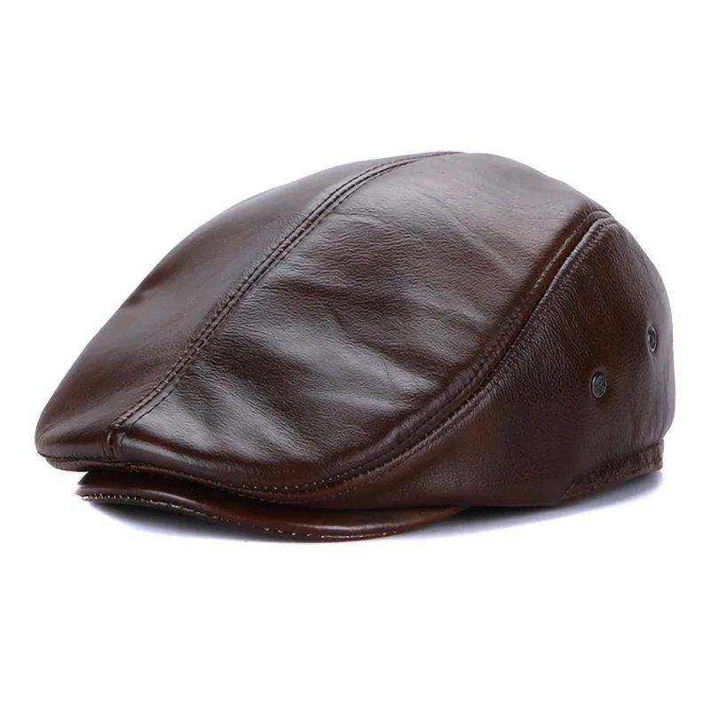 New Design Men Winter Warm Hat Genuine Cow Nappa Leather Cricket Hat Caps