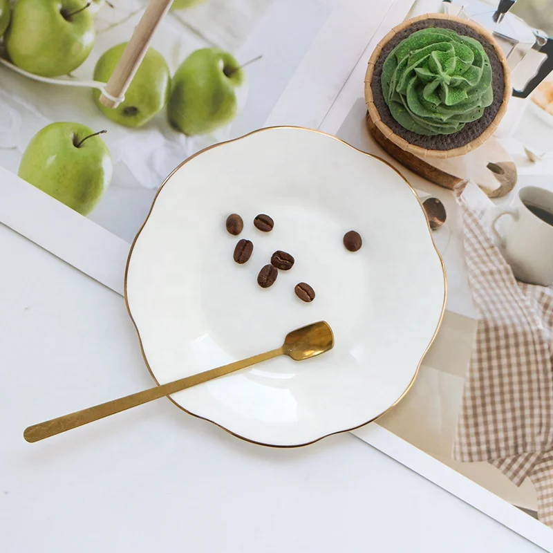 factory ceramic white porcelain plates custom logo gold rim bone china dinner plates