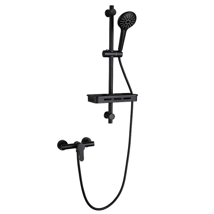 Family hotel bathroom black stainless steel simple shower set with pressurized nozzle lifting rod shower system