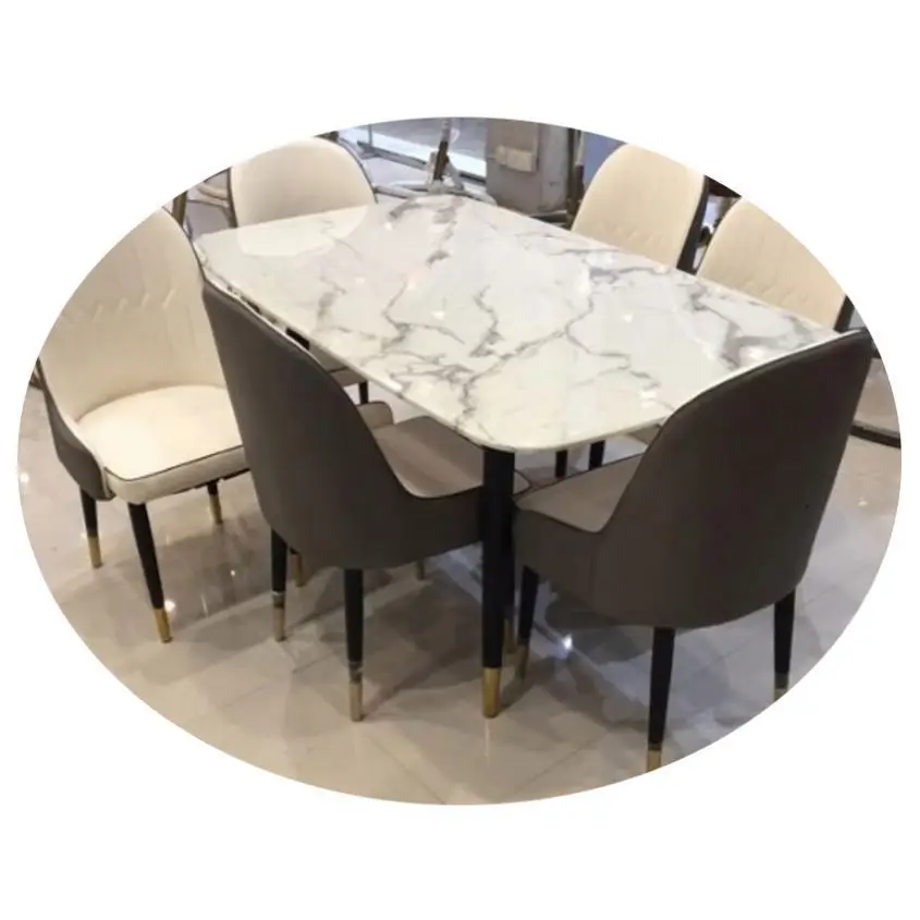 Modern Luxury Rectangular Dining Table Set Marble Top Furniture