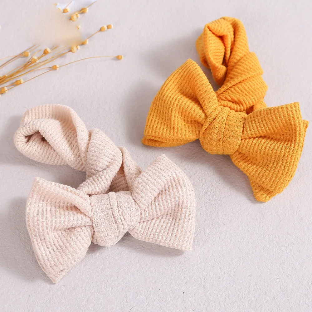 Waffle Elastic Bow Wide Edge Baby Turban Child Headband
