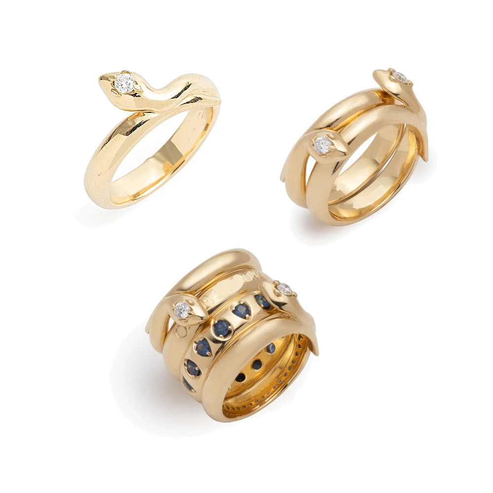 Slovehoony S925 Sterling Sliver Cute Snake Shiny Zircon Twist Chubby Wholesale Personality Gold Plated Jewelry Rings For Women