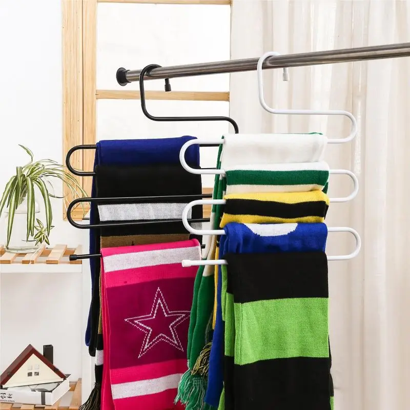 5 Layers of Metal Pants Hangers Closet Storage Organizer Hangers Pants Jeans Scarf Hanging Metal Pants S-type Hanger