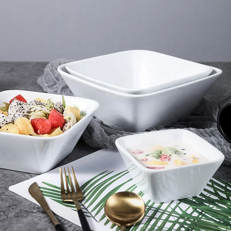 Wholesale white hotel restaurant square ceramic rice soup salad bowl