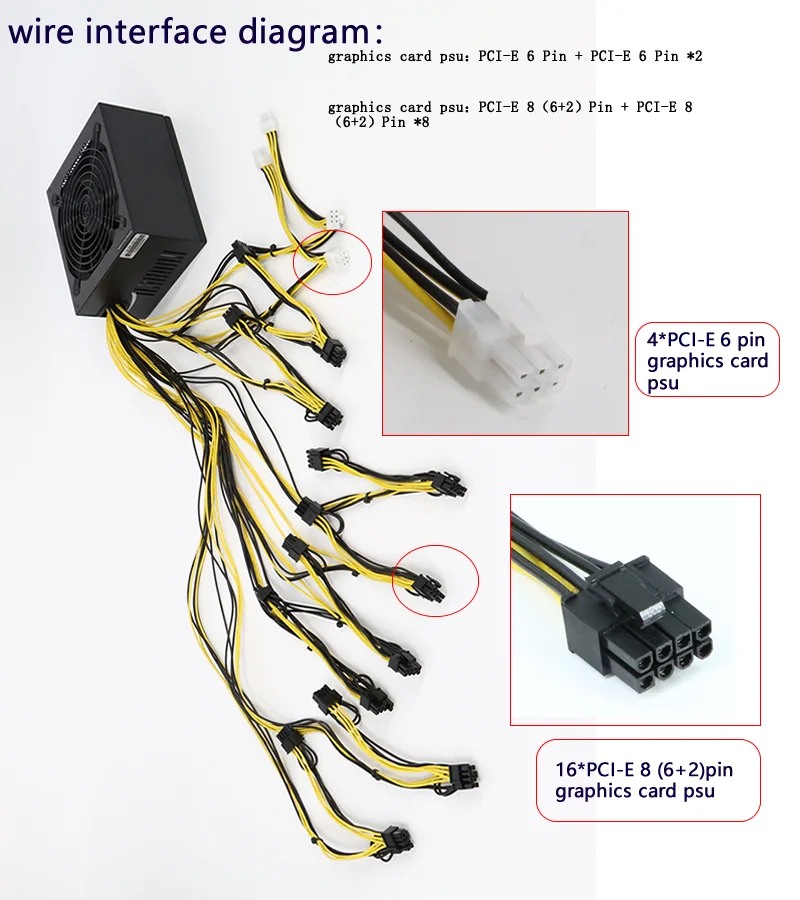 Малошумный источник питания 90 Gold 12V Atx 2000W Silent 8 GPU Power Supply