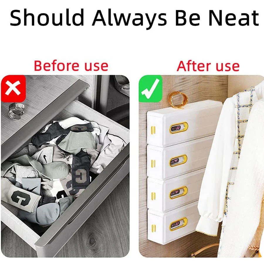 Closet Self-adhesive Underwear Divided Plastic Socks Organizer Wall Mounted Bra Pull-out Storage Drawer Box