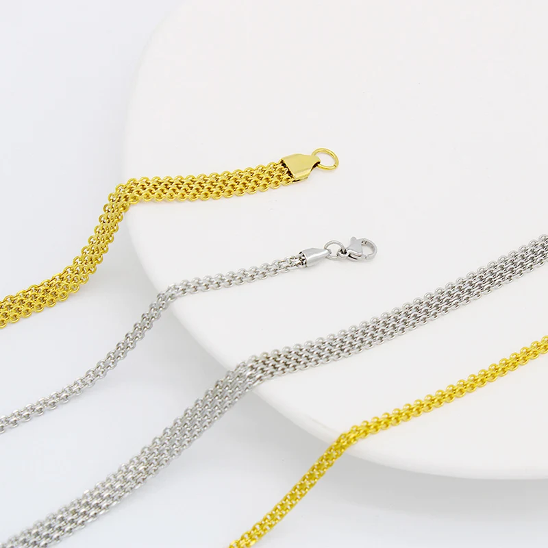 Good Quality Jewelry Stainless Steel 18K Real Gold PVD Plated 3mm 6mm Layered Flat Net O Chain Necklace Mesh Chain Necklace