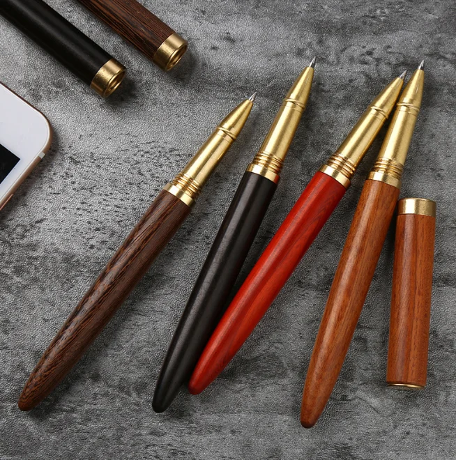 2021 Hot Rosewood Promotional Wooden Roller Tip Custom Metal Copper Wood Barrel Pen custom Brand logo With Brass pen cap