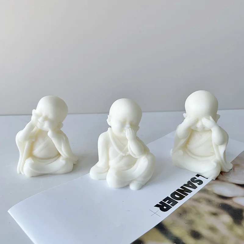 Z59   Little monk monk incense candle mold DIY smiling face expanding stone gypsum silica gel mold