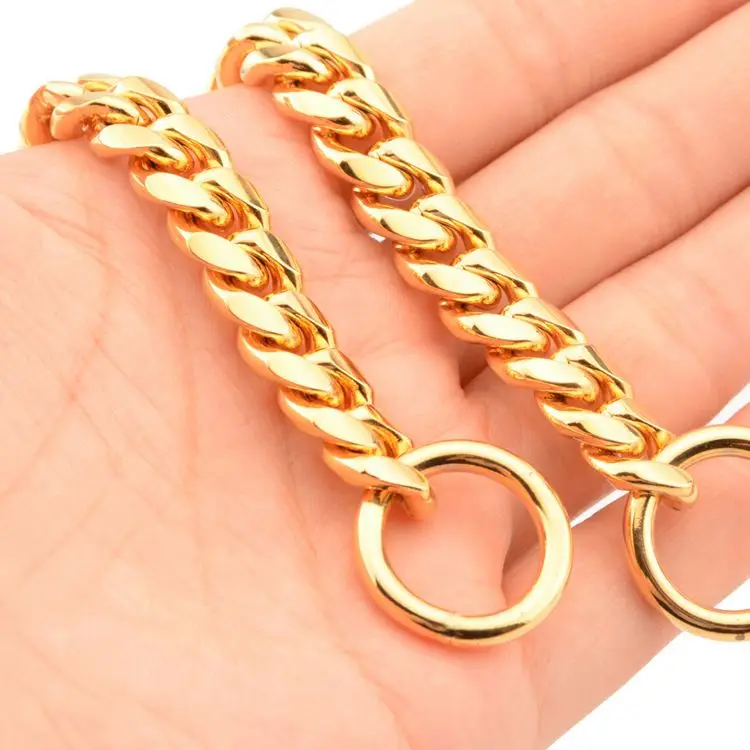 10mm Small and Medium Pet Dog Chain Stainless Steel Titanium Steel Gold Cuban Chain Dog Collar Necklace Cat Chain