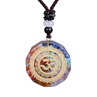 Retro Emf Protection Spiritual Jewelry Adjustable Rope Chain Balance 7 Chakras Chip Gravel Orgone Pentacle Pendant Necklace