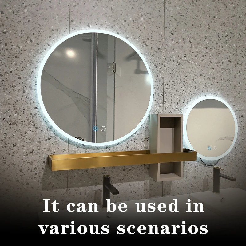 Modern Led Light Mirrors Metal Frame Bathroom Mirror Black Gold Silver White Rectangle 5mm Smart Touch Sensor Switch 30 Days