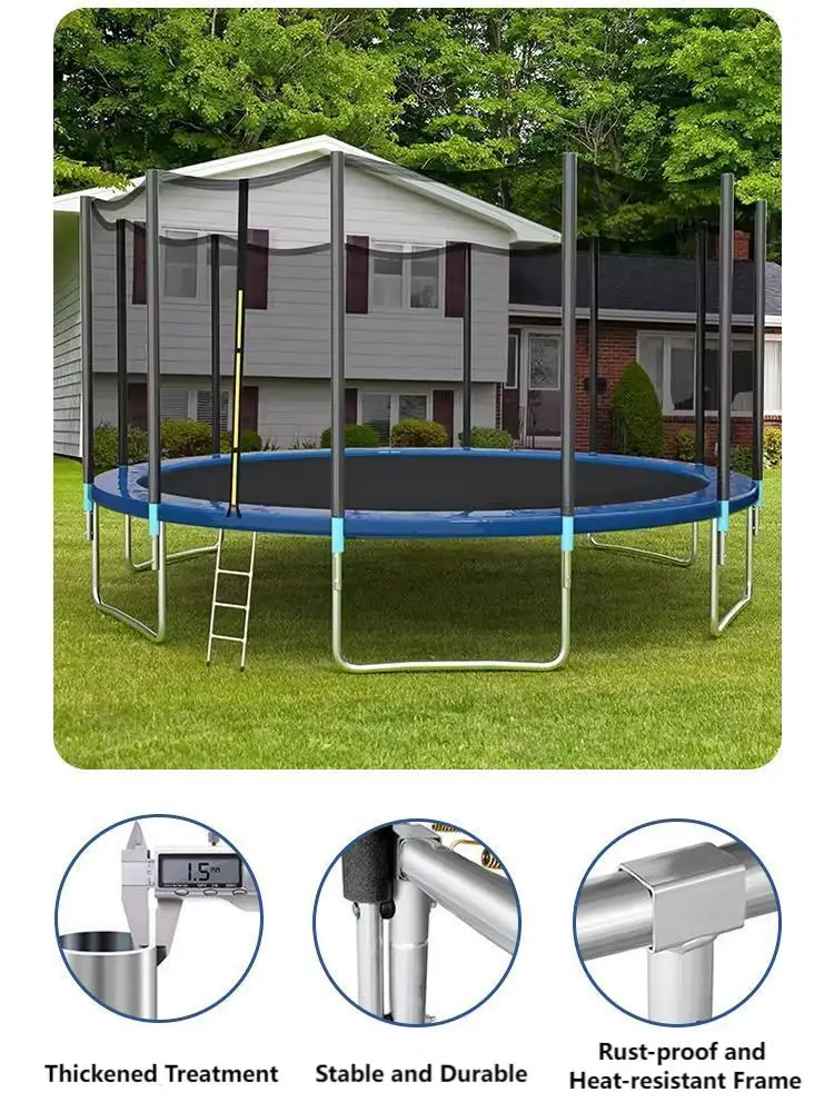 Manufacturer 8FT 10FT 12FT 14FT Outdoor Jumping Bed Fabric Round Trampoline with Enclosure Net