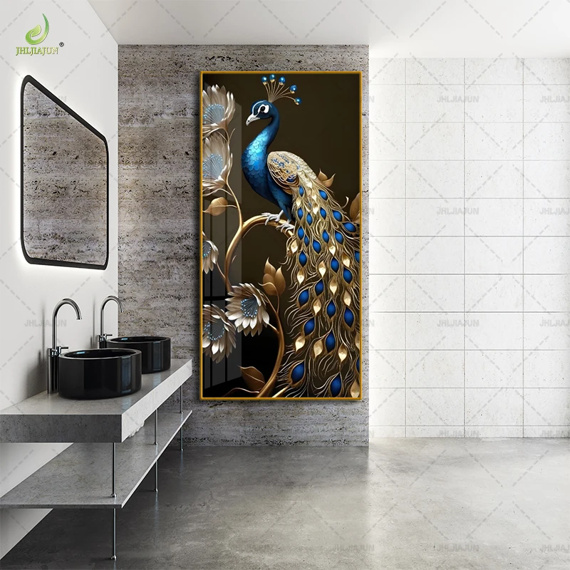 Luxury Decoration HD Printed Canvas Painting Peacock Crystal Porcelain Home Decoration and LED Mural Painting