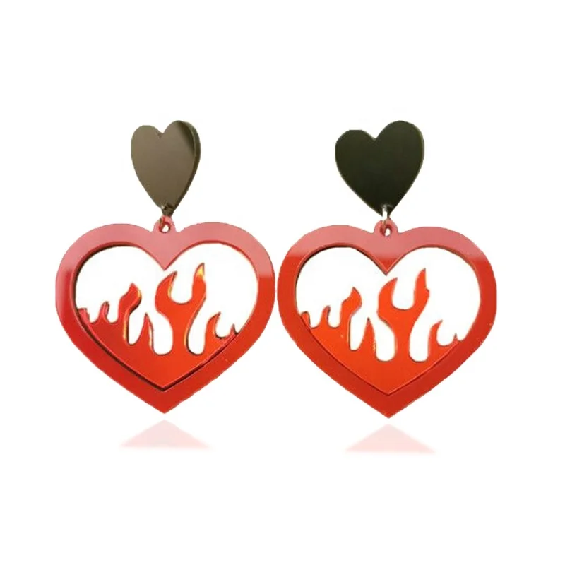 
2020 Korean Flame Heart-shaped hyperbole Acrylic Earrings For Women Personality Love fire stud Earrings hip hop punk nightclub 