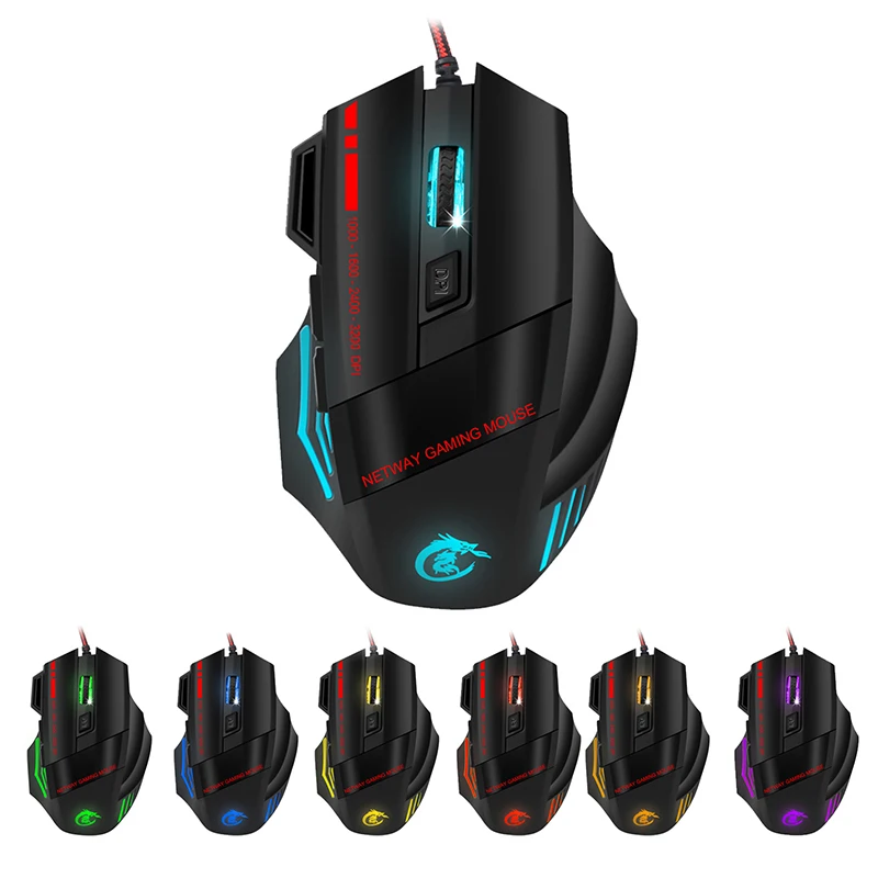 
Amazon Hot Selling Colorful Led Glowing Gaming Mouse Supports Custom Logo 3200Dpi Fire Keys Wired Mouse 