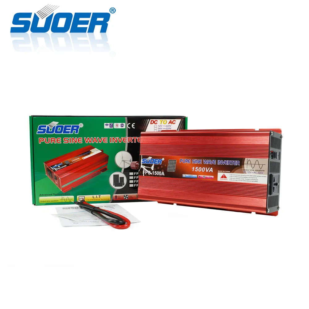  Suoer заводская цена DC 12v AC 220v 1.5kw чистый синусоидальный инвертор солнечной энергии для домашнего