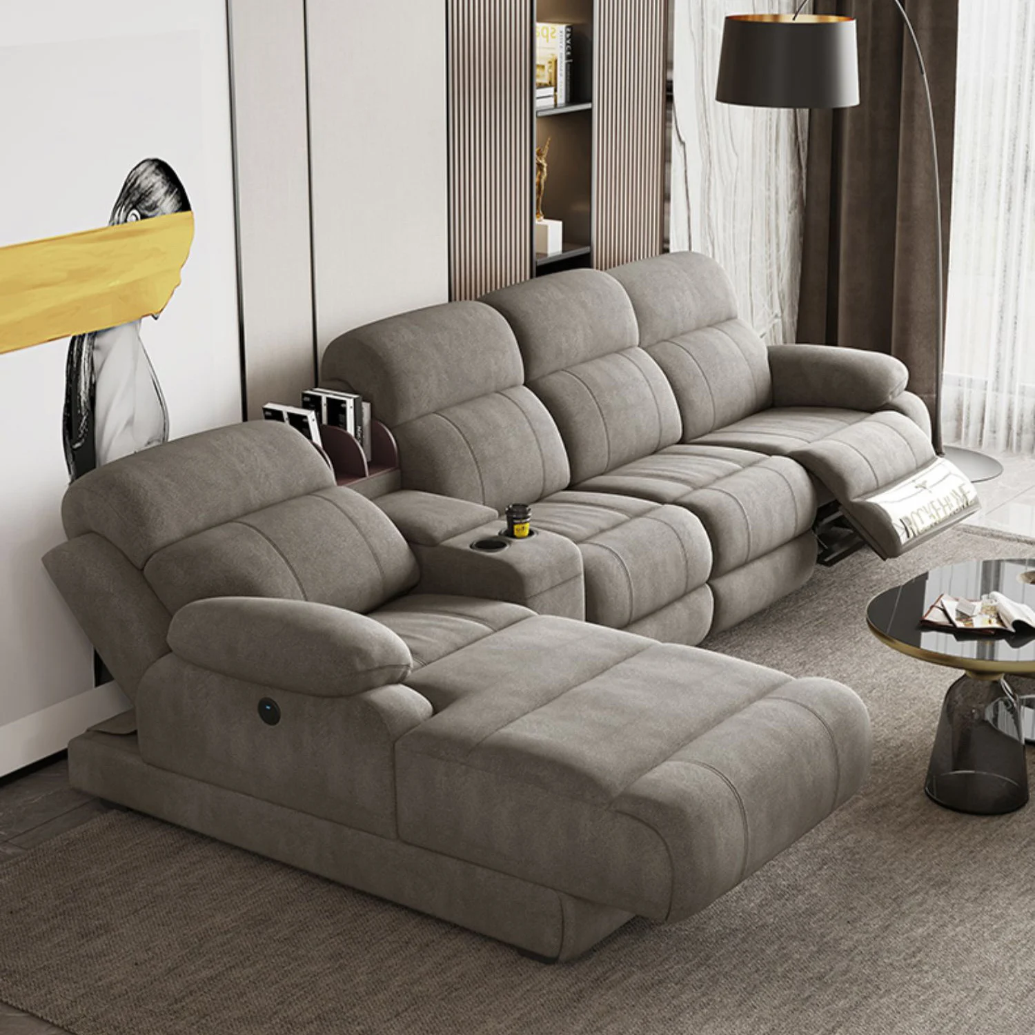 Electric function sofa massage simple modern light luxury L-shaped space capsule technology fabric sofa