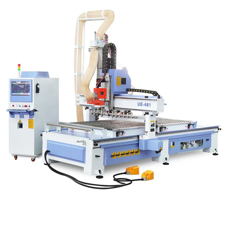 Economical Model Automatic CNC Woodworking Processing Center UE-481 9.0KW Air Cooling Spendle Servo Drive Blue Syntec 60CA