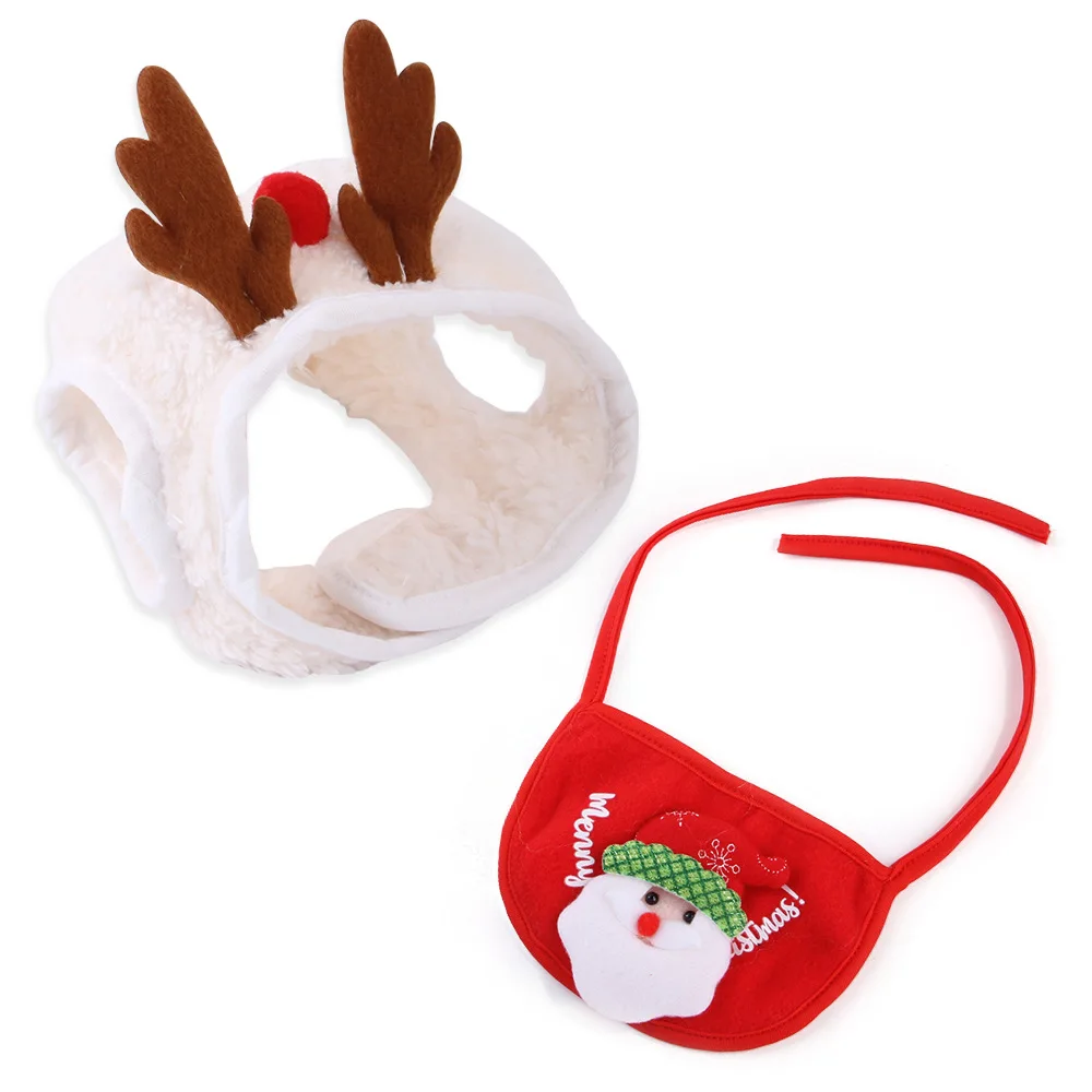 Reindeer Elk Antlers Headband Santa Scarf Set Pet Puppy Christmas Scarf Dog Accessories Christmas Costume Dogs