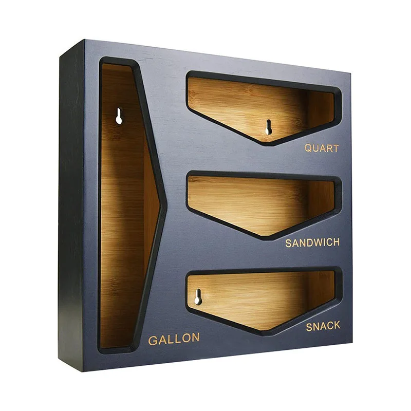 Cheap High Quality Kitchen Wooden Drawer Black Organizers With Plastic Foil Wrap Dispenser Holder Bamboo Ziplock Bag Storage Box