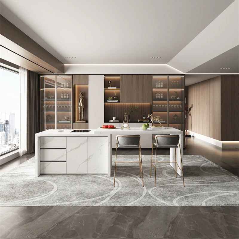 Luxury Modern Sintered Stone Slabs Countertops Kitchen Island Floating Telescopic Kitchen Island Table