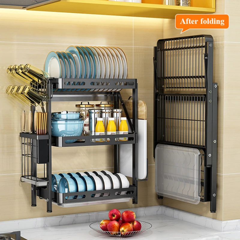 
Foldable 2 tier 3 tier dish rack kitchen organizer dish drying rack over kitchen sink countertop storage holders & racks 