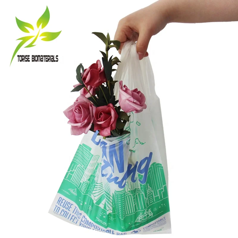 ASTM D 6400 compostable plastic bag carry shopping bag biodegradable corn starch checkout bag