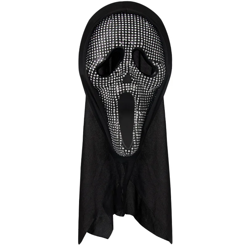 Halloween Carnival Screaming Ghost Mask w Hood Carnival Ball Scary Masks Horror Face Creepy Rhinestone Masks