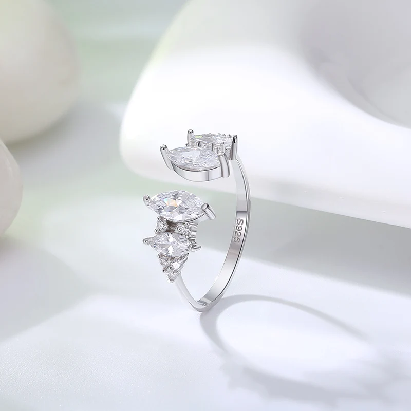 RINNTIN SR216 925 Sterling Silver Finger Rings Top Sellers Double Big Oval Zircon Exaggerated Nail Champagne Symbol Complex Ring