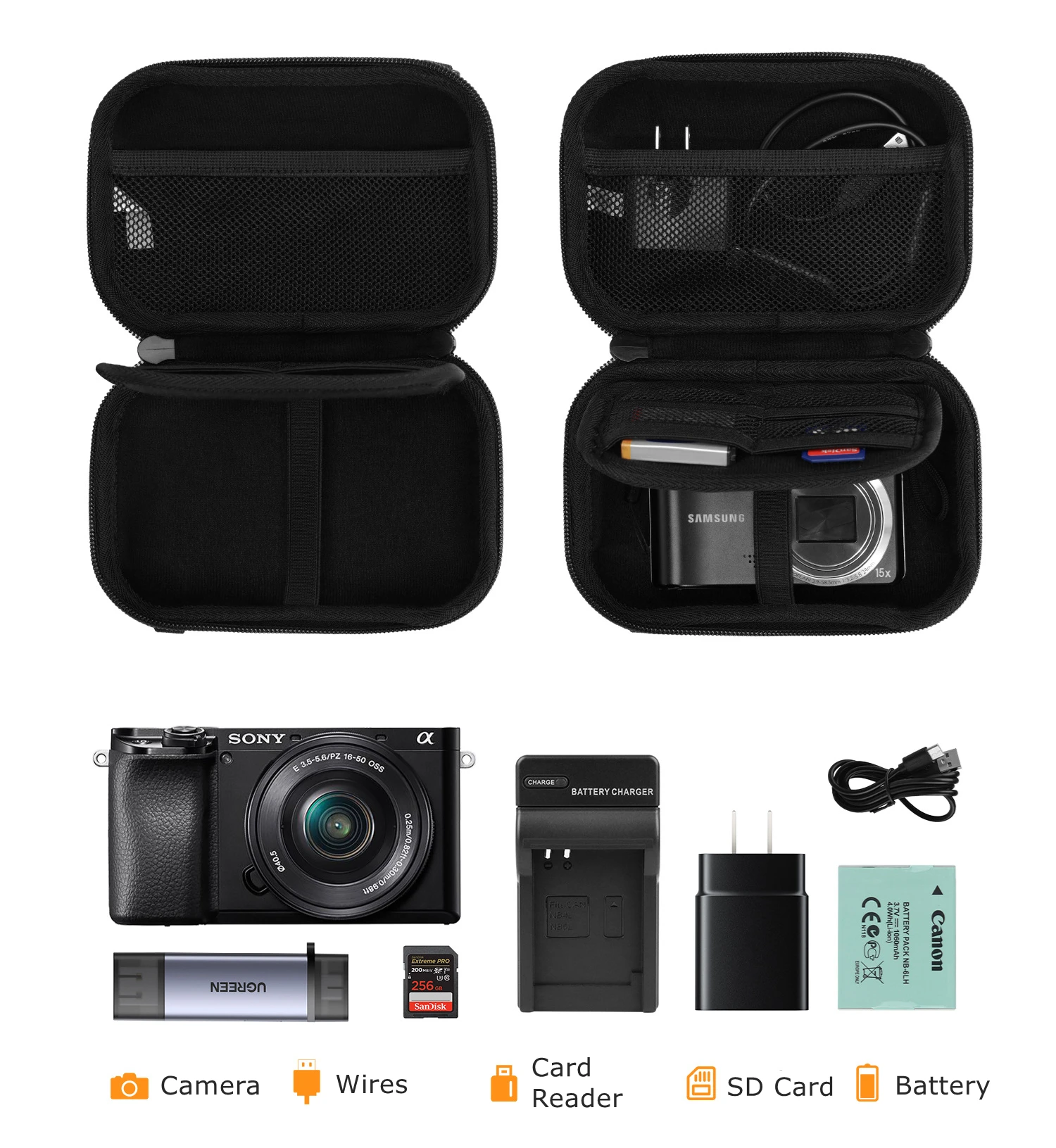 Cwatcun D158 Portable Electronic Organizer Adapter Chargers Cables Power Bank Protective EVA Hard Drive Case for Cord SD Camera