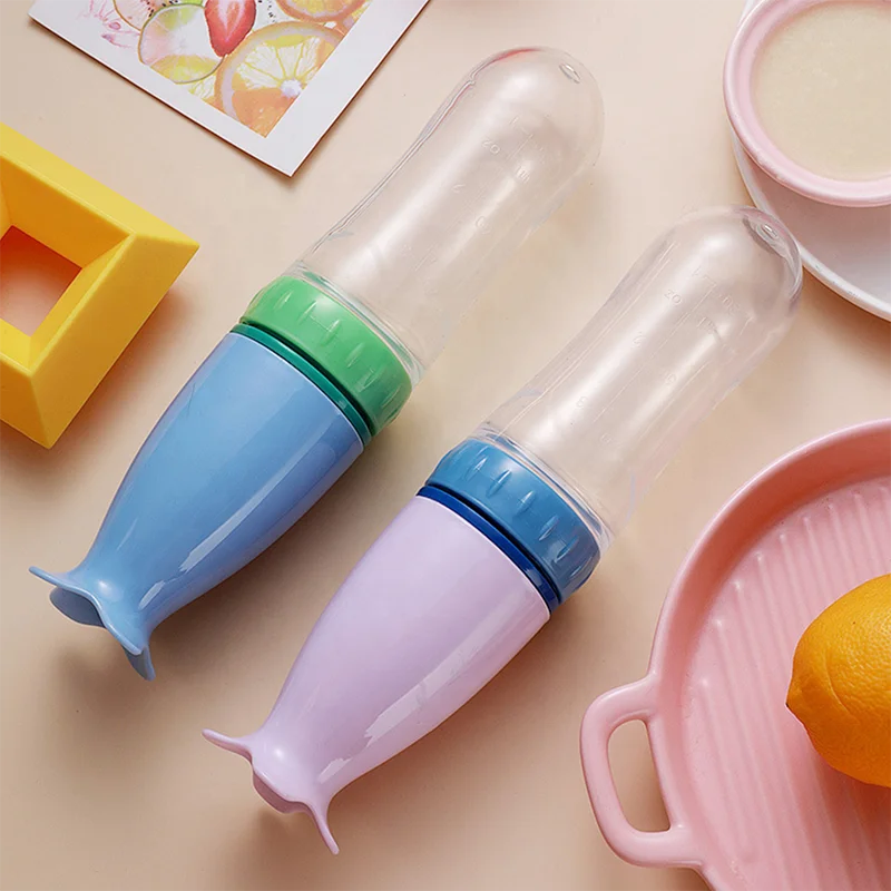 Wholesale 2021New Deasign Baby food feeder Silicone baby bottle with spoon