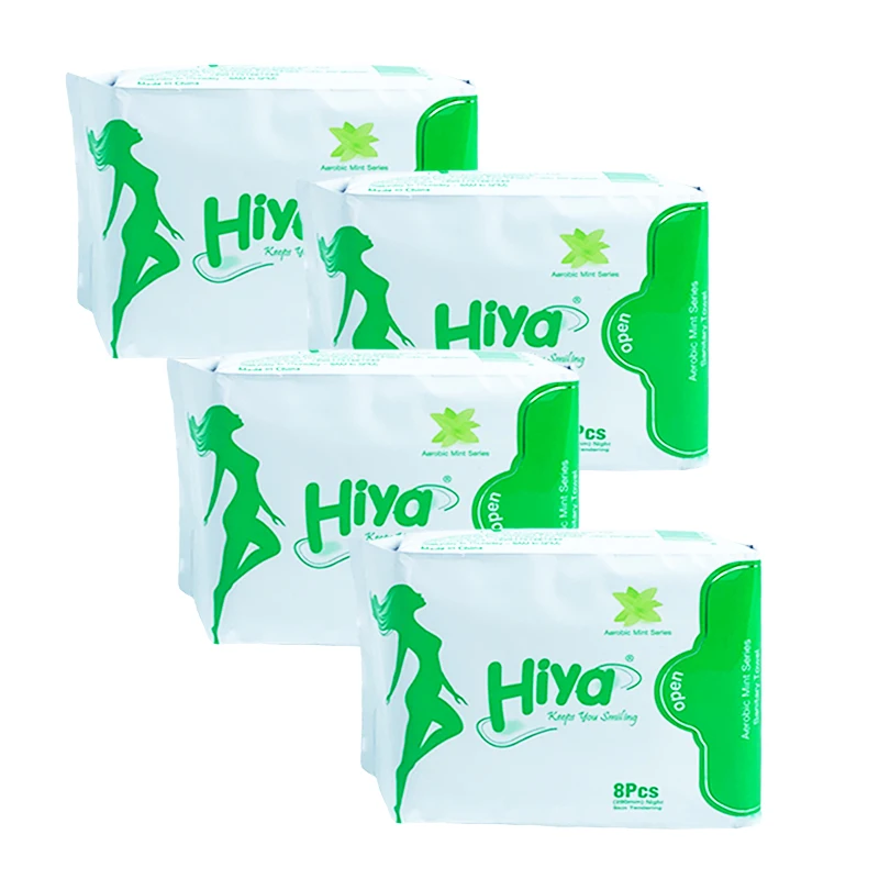 Hiya china supplier woman sanitary napkins with super absorb pure cotton surface new packing sanitary pad samples free