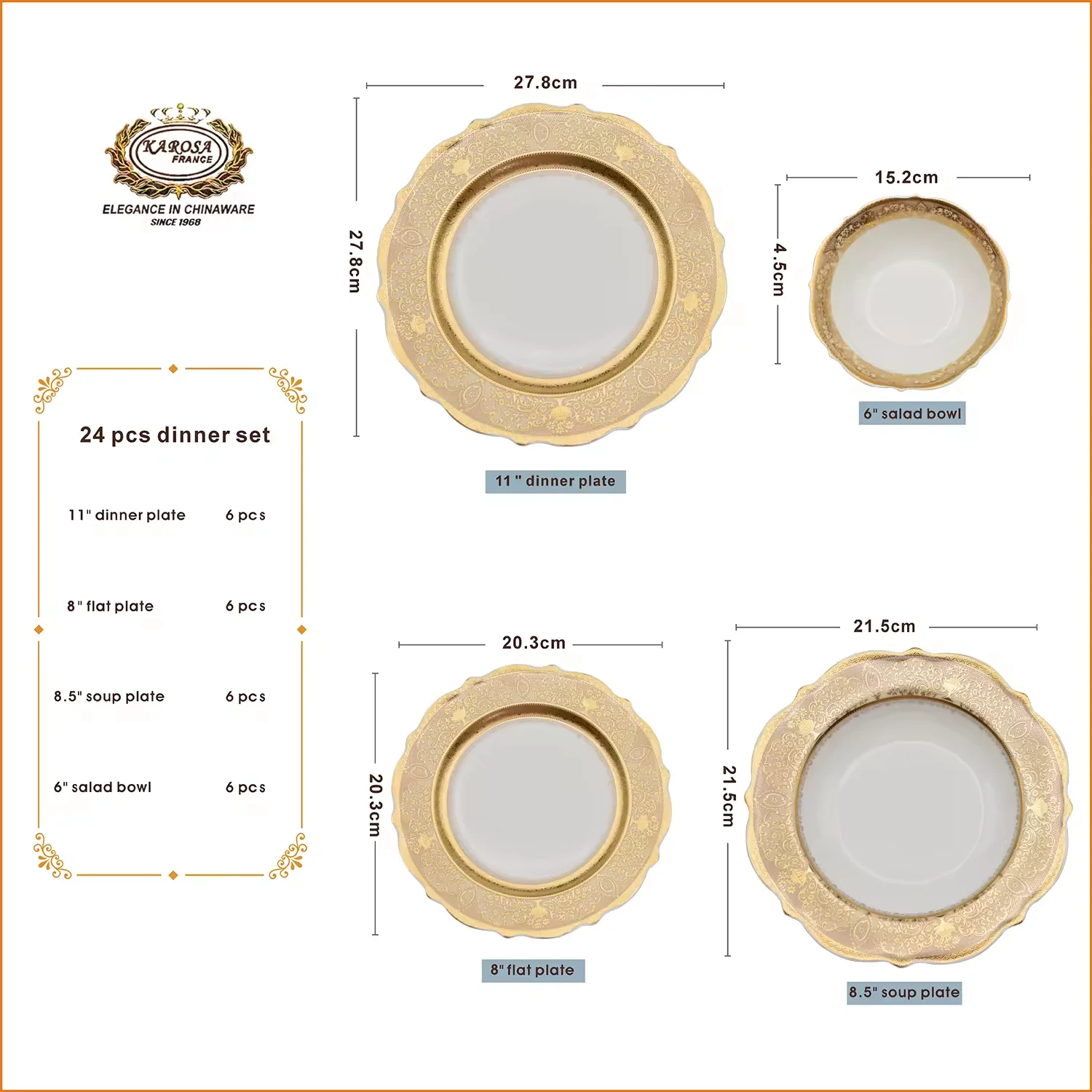 Quick shipping 24pcs Germany royal gold rim bone china gold plated dinnerware set dishes bowl sets luxury