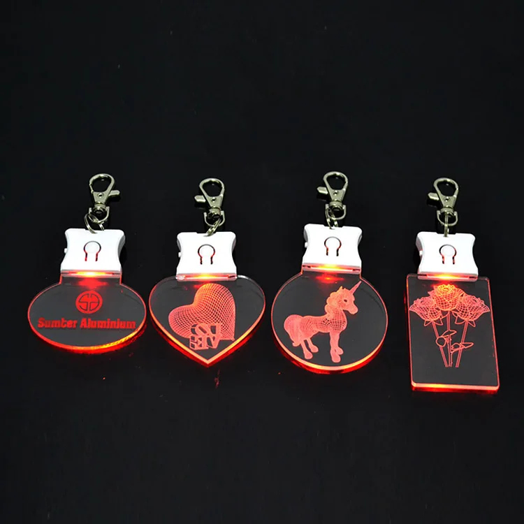 Promotional Gift Customized Laser Engraved LOGO Acrylic Glitter Lanyard LED Keychain