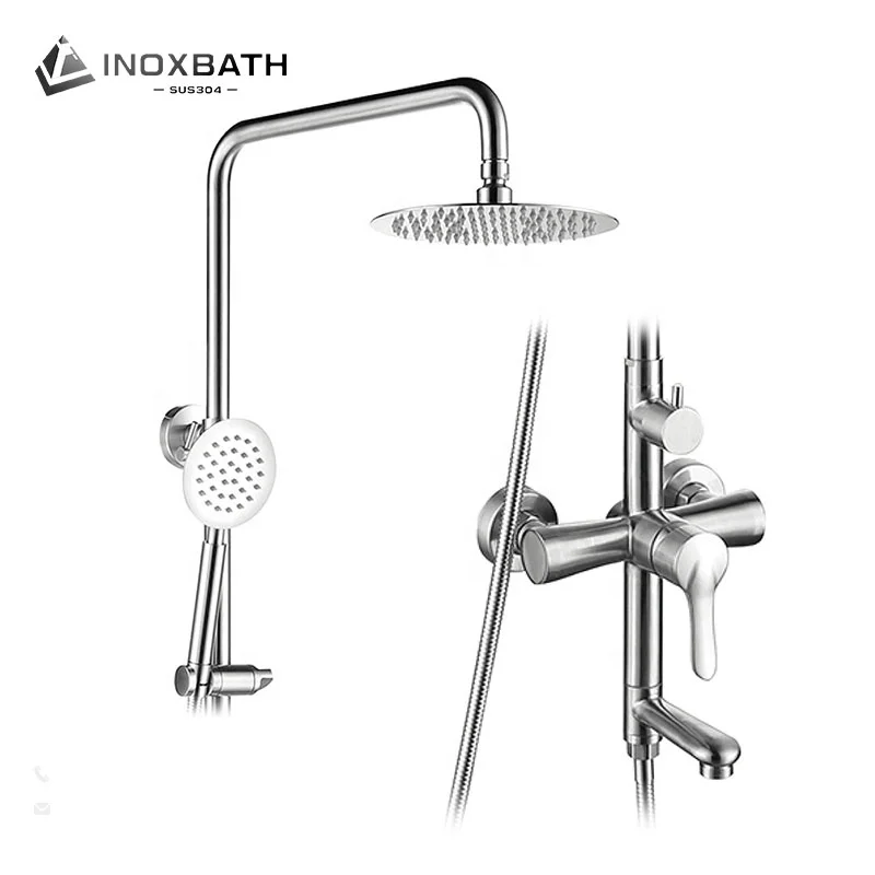 Round rainfall shower set surface mounted shower system wall mounted bathroom shower mixer