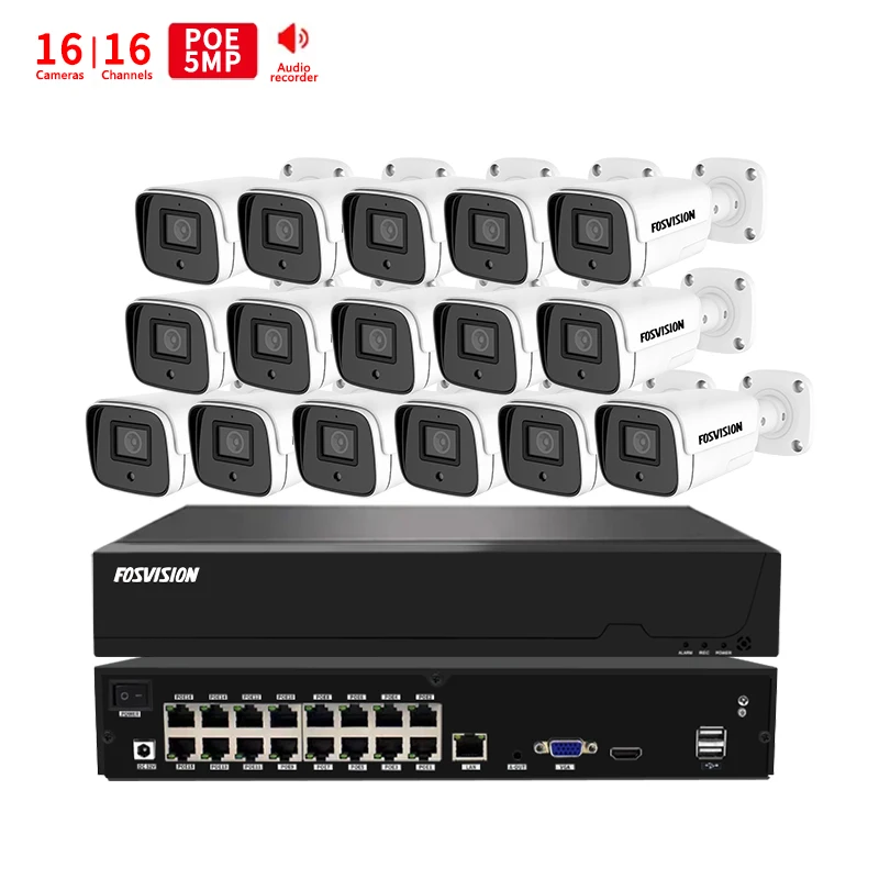 fosvision  16ch  POE NVR KIT 5MP outdoor Waterproof bullet IP Camera CCTV Surveillance systems home security