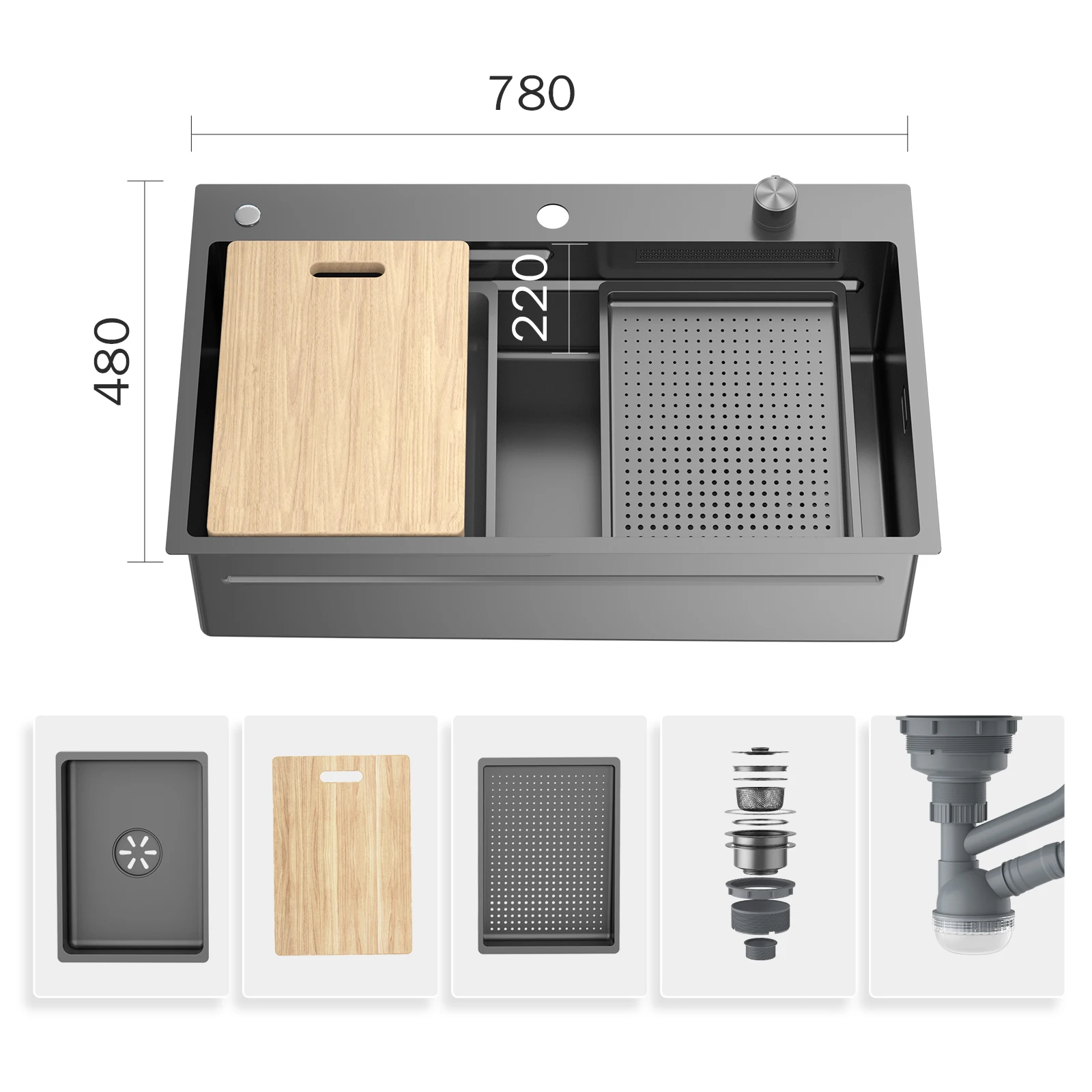 JOMOO Single Bowl Kitchen Sink Nano-coating Waterfall Faucet Anti-microbial Kitchen Sink Set 304 Stainless Steel 3mm Thickness