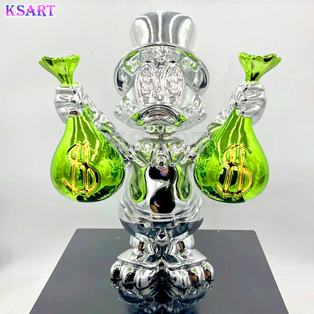 Hot chrome-plated money bag Donald Duck sculpture bar decorative pieces electroplating resin factory direct sales
