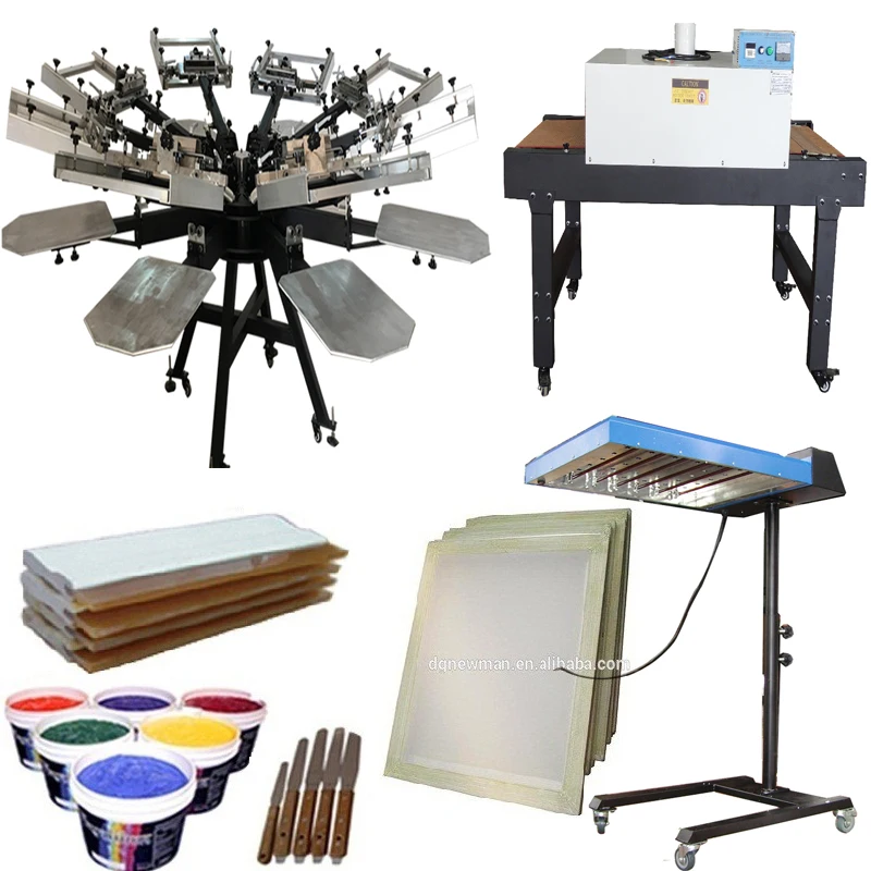 Some kits Carousel 8 color textile screen printing  press machine with flash dryer conveyor dryer
