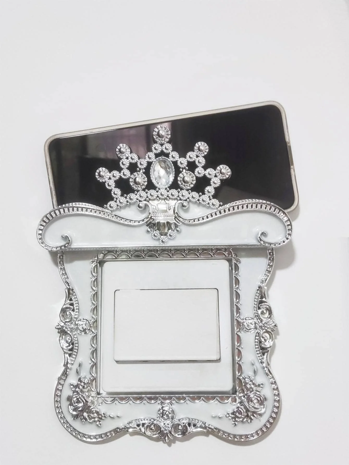 Switch cover deco silver Water diamond flower bead carved plastic wall hanging single switch decor with European style wholesale