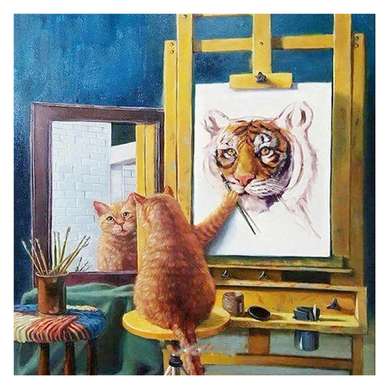 Dropshipping Home Decor Diamond Embroidery Full Set Diamond Mosaic Animal Cat and Tiger Diy 5D Diamond Painting