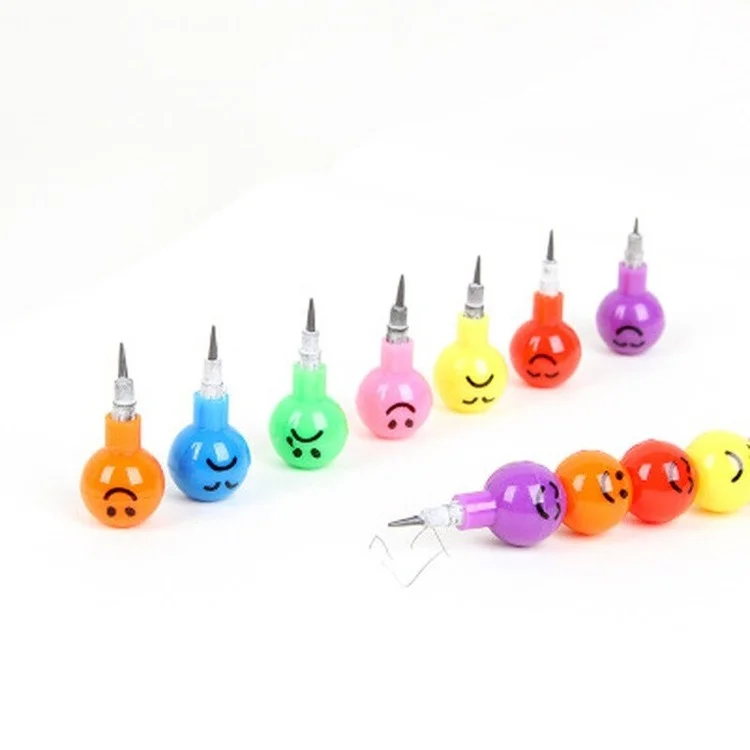 Cute 7 colors graffiti crayon expression smiley face pencil free sharpening pencil