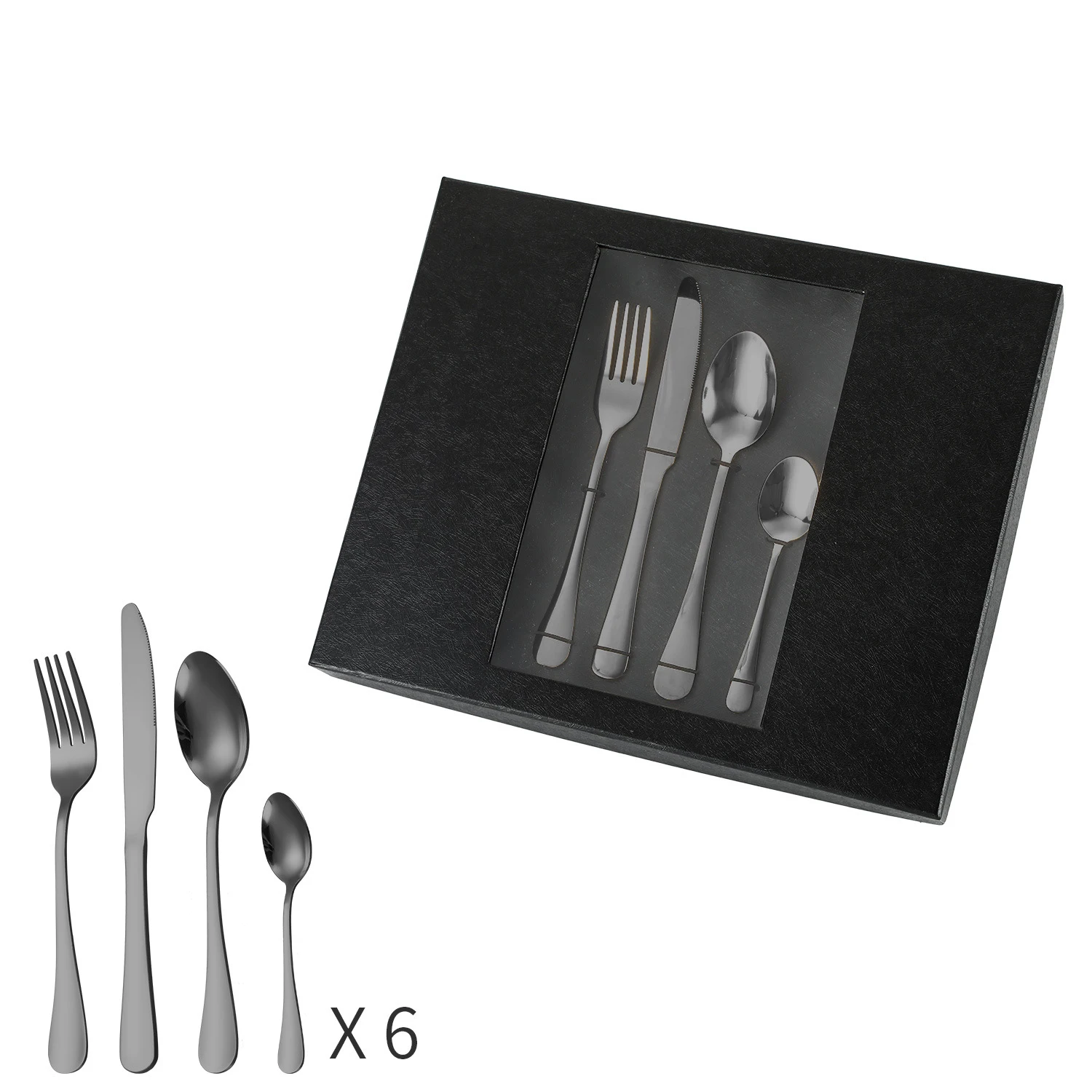Supply 24pcs silver cutlery set stainless steel cutlery set Hotel restaurant steak spoon fork knife set with gift box