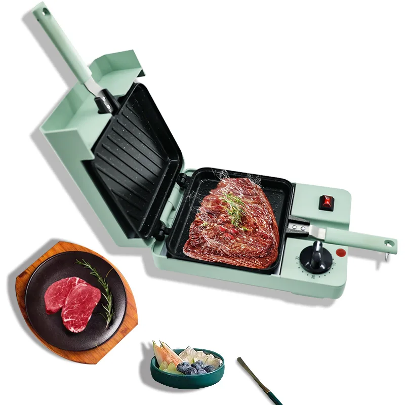 600w Contact Grill With Temperature Control Electric Grill Panini Toaster Steak Breakfast Foldable Sandwiches Press Grill