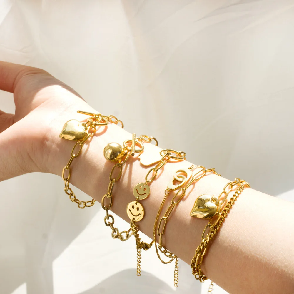 Wholesale Custom Gold Plated Stainless Steel Bracelet Thick Chain Handcuffs Stainless Steel Charm Bracelets