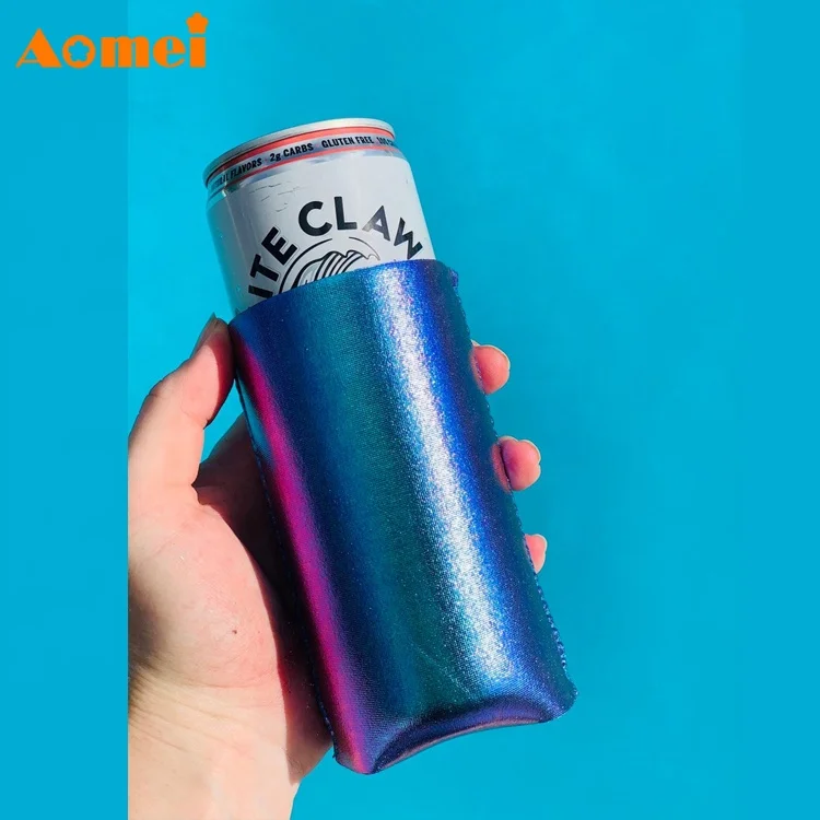 AOMEI Wholesale Customized Luminous Shimmer Glow Skinny Slim High Neoprene Drink Beer Cans Coolers Sleeve Stubby Holders