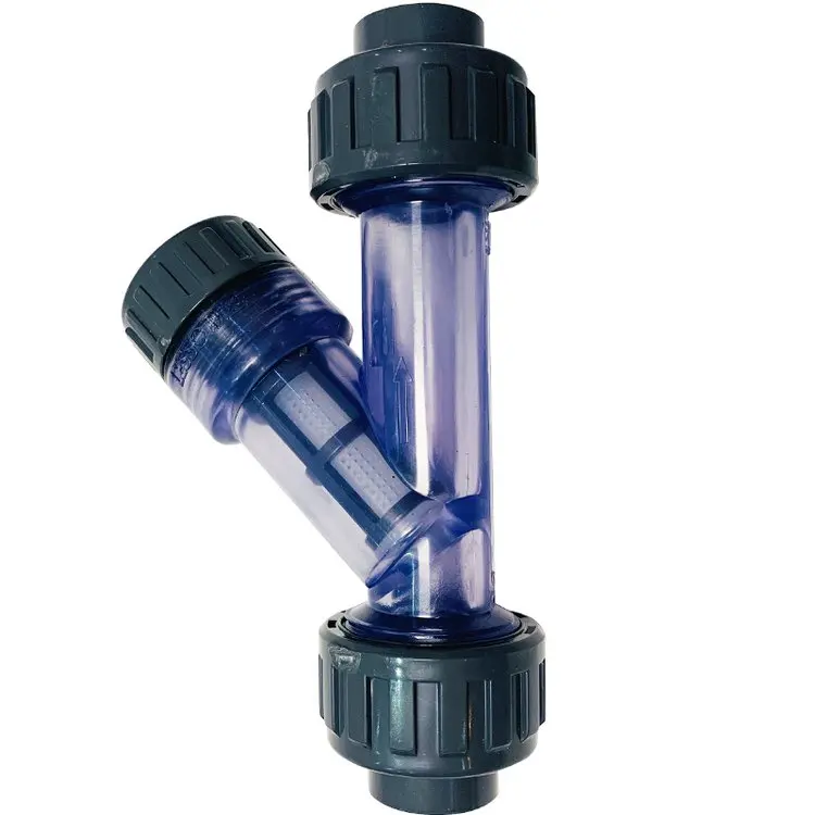 UPVC chemical transparent Y-type filter three-way precision pipe filtration PVC plastic water purification filter valve
