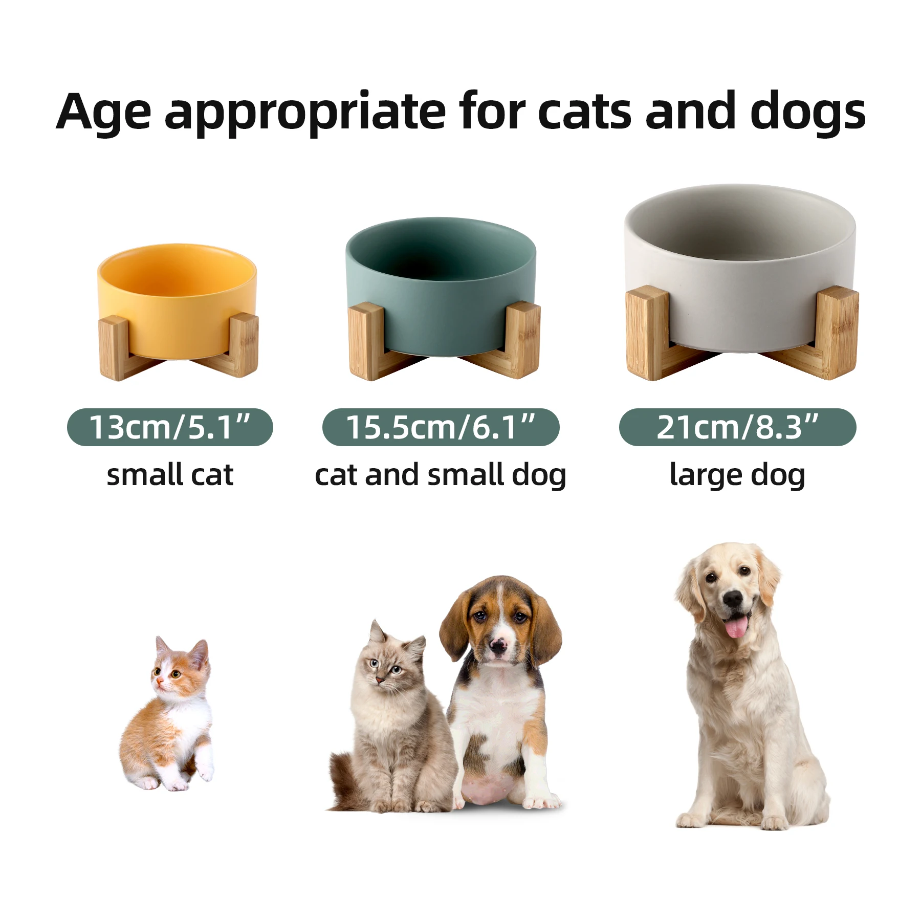 Raised Ceramic Bowl Protect Cervical Cat Dog Pet  Bowls Food Water Feeder Large Dog Pot With Stable Bamboo Stand Amazon supplier