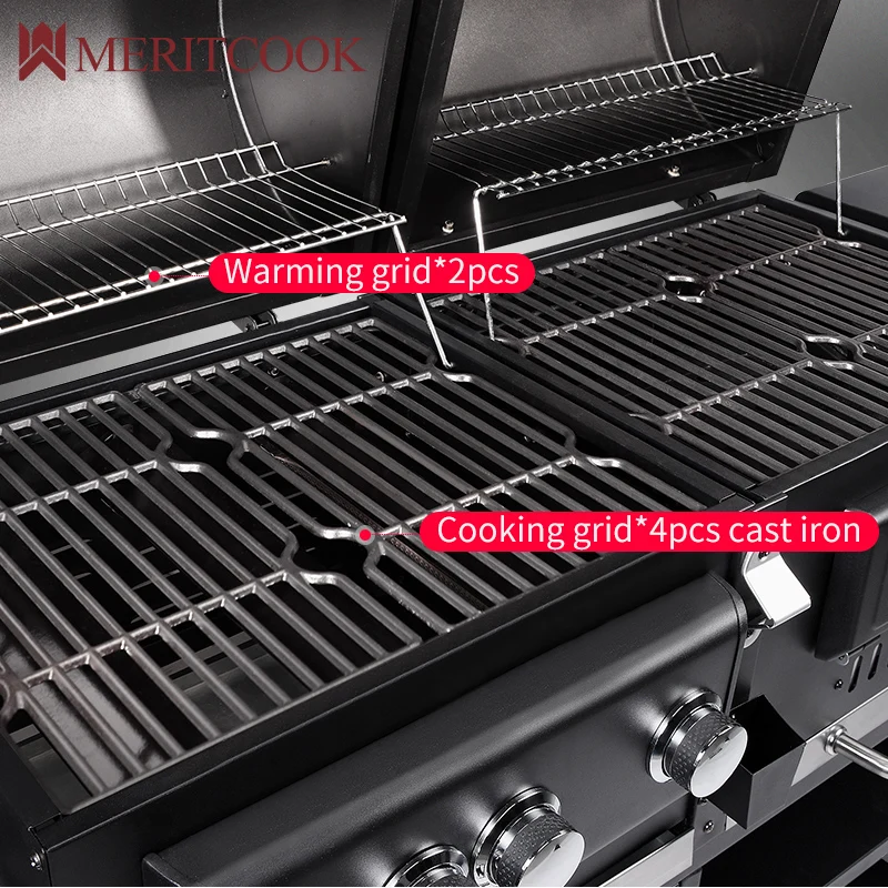 Уличный большой газовый и угольный гриль, сверхмощная тележка для барбекю, Бездымная комбинированная Коммерческая барбекю гриль для барбекю